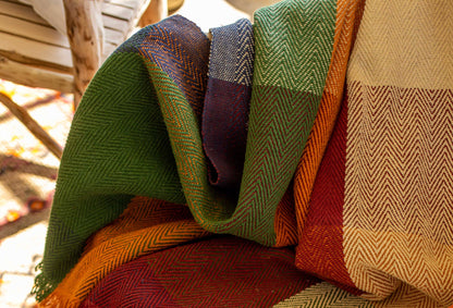 Check Herringbone Multicoloured Throw - 100% Cotton: 150 x 200cm