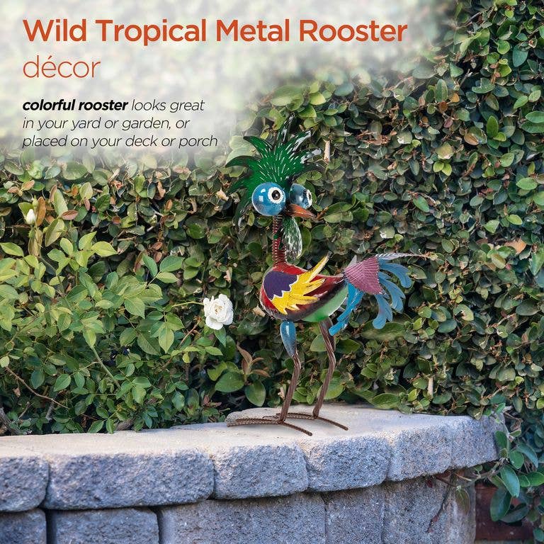 Alpine Metal Wacky Tropical Rooster Décor with Blue Tail