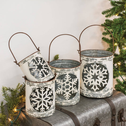 Xtra Large White Vintage Snowflake Buckets