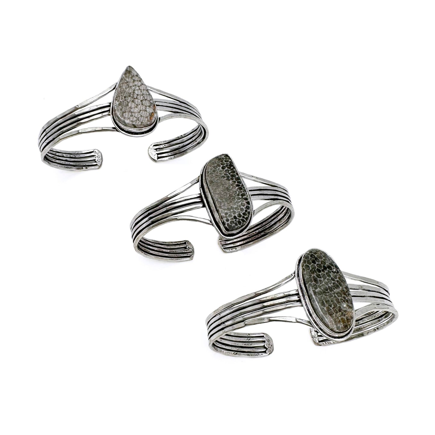 Kashi Semiprecious Stone Cuff - Black Fossil Coral
