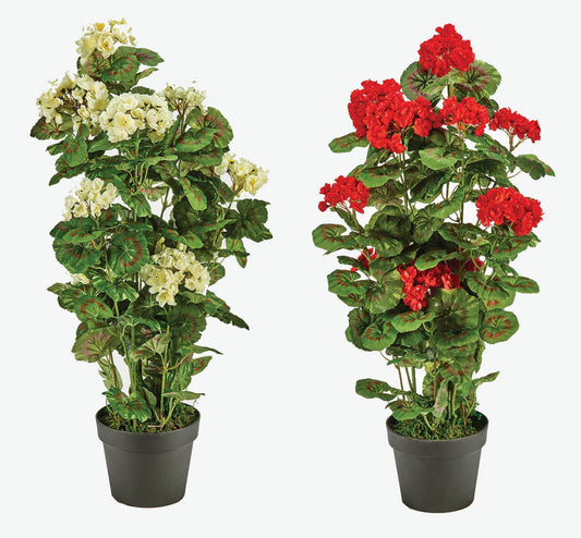 31" Faux Geranium In 7" Pot With Moss: White