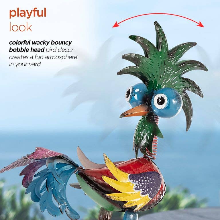 Alpine Metal Wacky Tropical Rooster Décor with Blue Tail