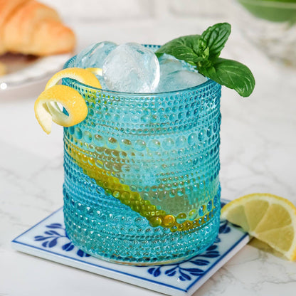 10 oz. Textured Beaded Aqua Glass (Set of 6)