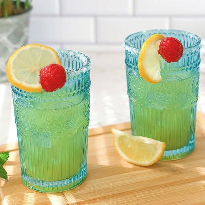 13 oz. Vintage Textured Aqua Blue Drinking Glasses (Set of 6