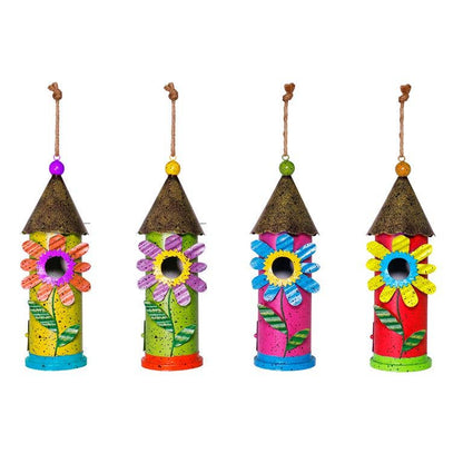 Alpine Metal Hanging Flower Birdhouse Decor - Astd Pack of 4
