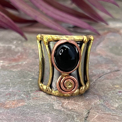 Mixed Metal Cuff Ring with Single Stone - Multiple Styles: Moonstone