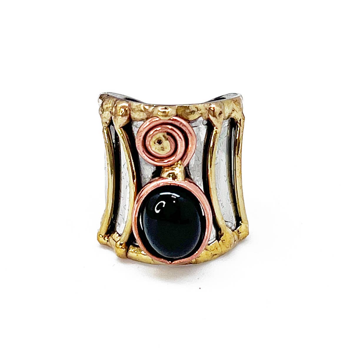 Mixed Metal Cuff Ring with Single Stone - Multiple Styles: Moonstone