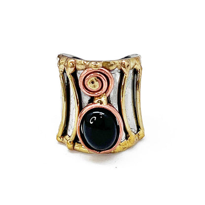 Mixed Metal Cuff Ring with Single Stone - Multiple Styles: Moonstone