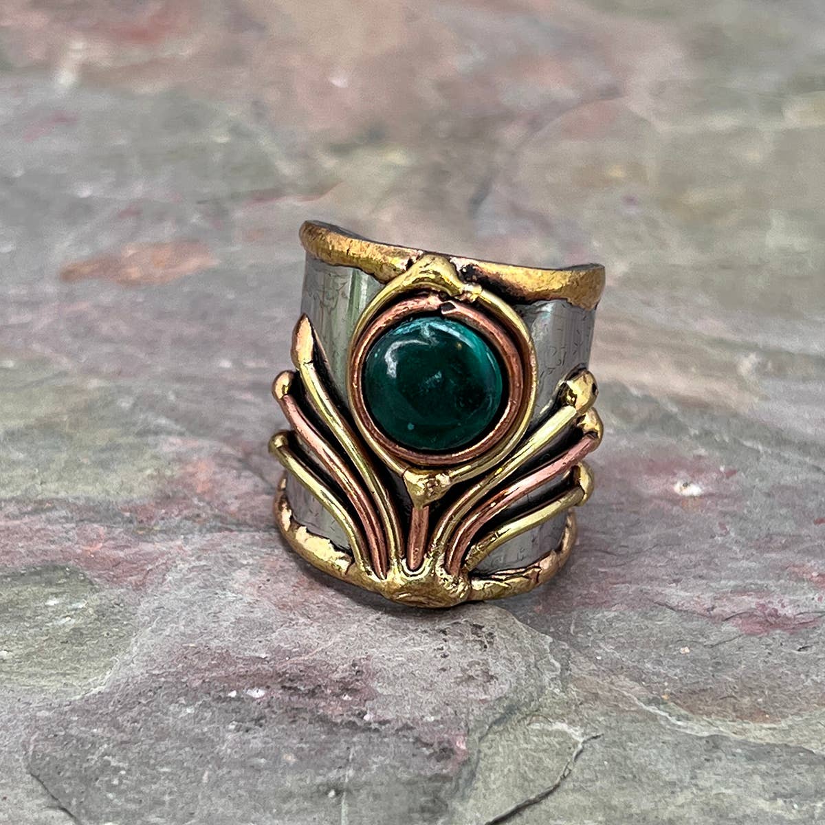 Mixed Metal Cuff Ring with Single Stone - Multiple Styles: Moonstone