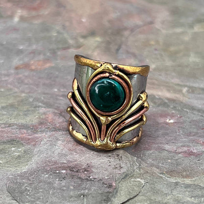 Mixed Metal Cuff Ring with Single Stone - Multiple Styles: Moonstone