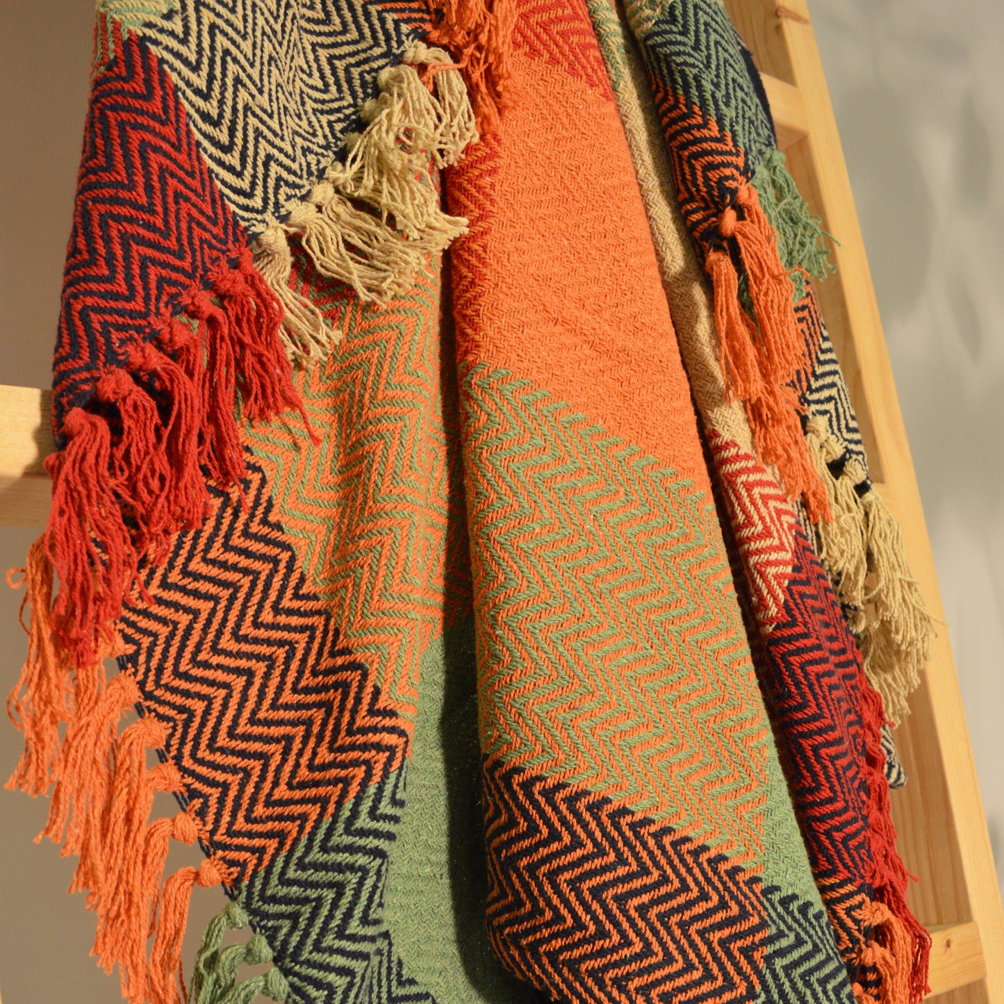 Check Herringbone Multicoloured Throw - 100% Cotton: 150 x 200cm