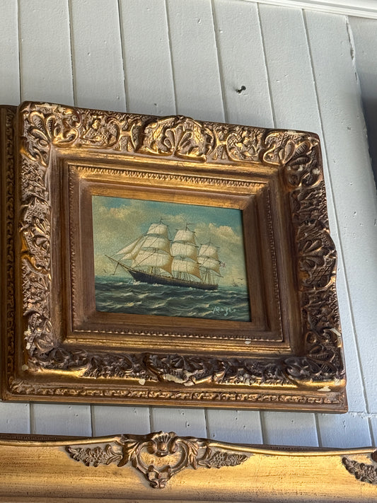Boat Ocean Ship Picture Gold Frame