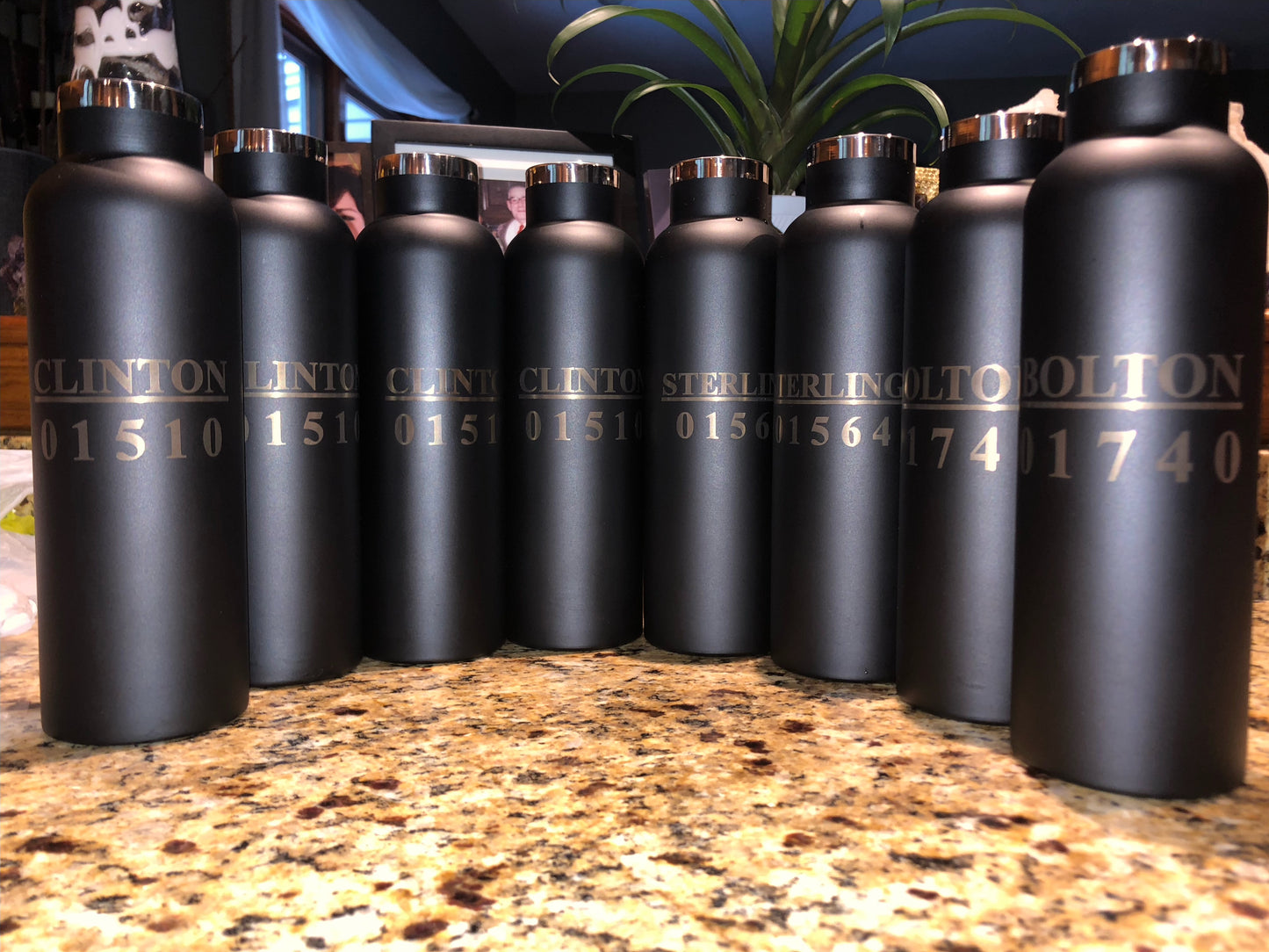 Engraved Town Water Bottle - Black