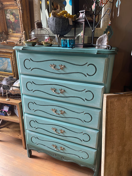 Green 5 Drawer Dresser - painted R-100