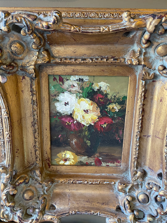 Yellow White Flower Picture, Large ornate Gold Frame