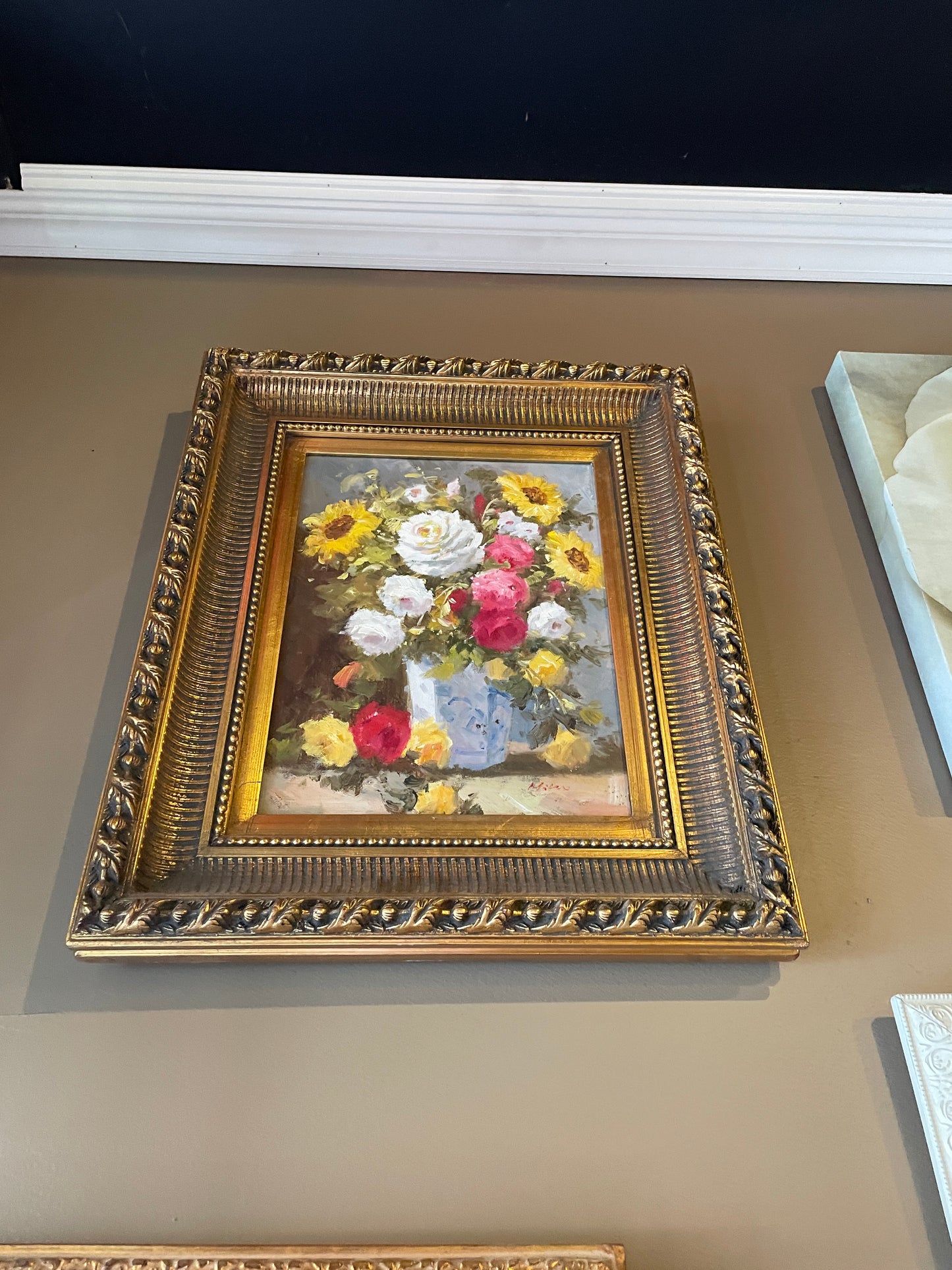 Red White Yellow Flower Picture gold Frame
