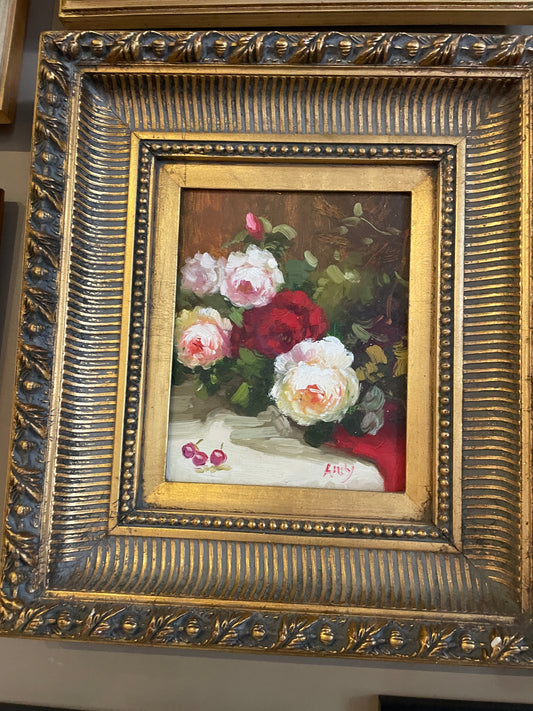 White Rose flower Gold Frame Picture