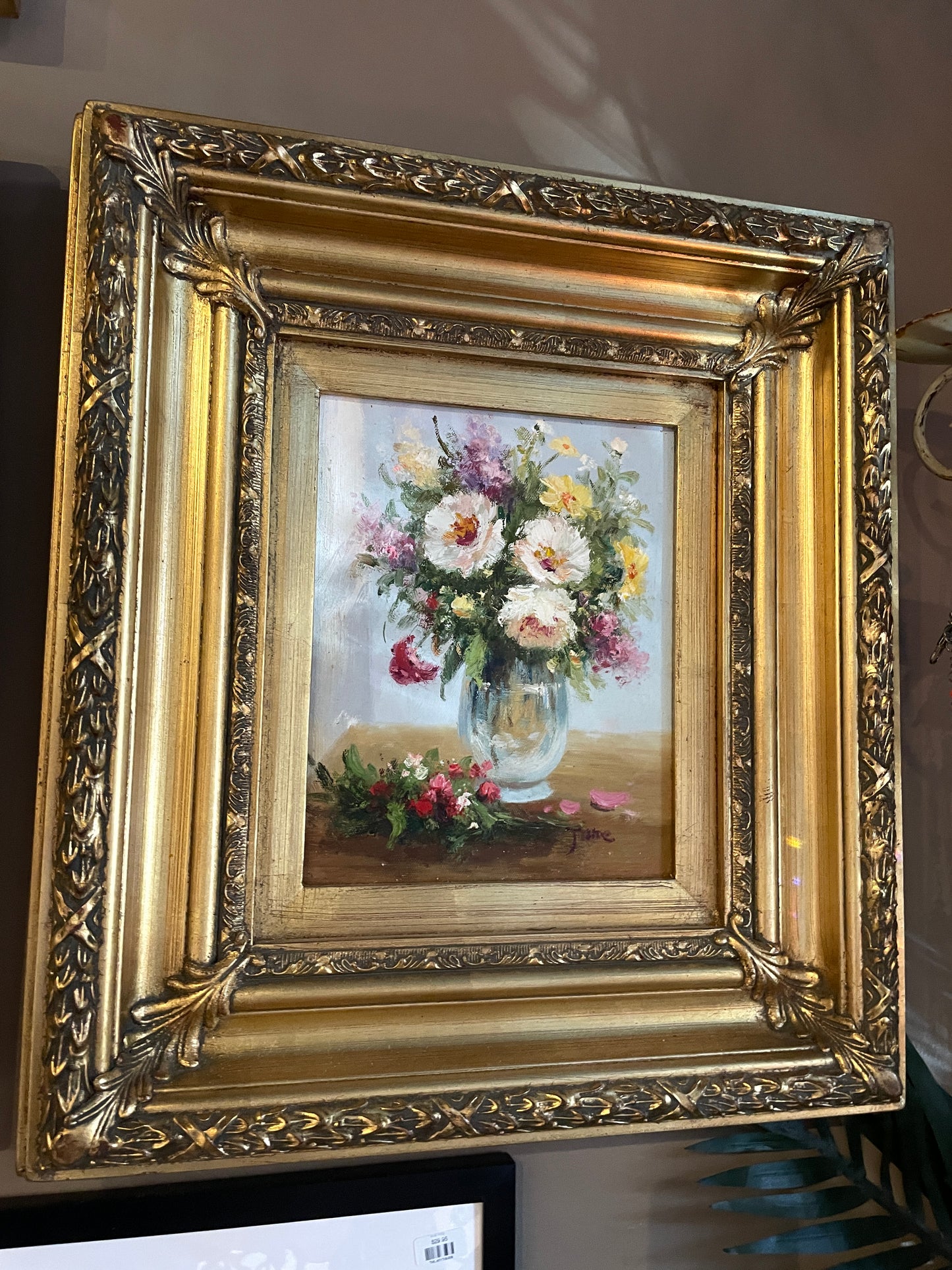 Flowers in Glass Vase Gold Frame Picture