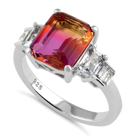 Sterling Silver Bicolor Orange Ruby Ombre CZ Ring 