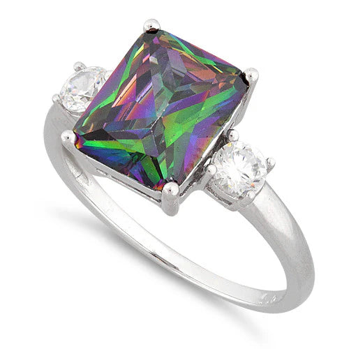 Sterling Silver Triple Rectangular Purple CZ Ring