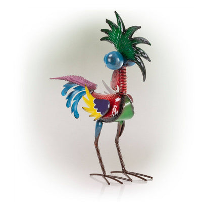 Alpine Metal Wacky Tropical Rooster Décor with Blue Tail