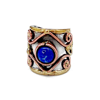Mixed Metal Cuff Ring with Single Stone - Multiple Styles: Moonstone