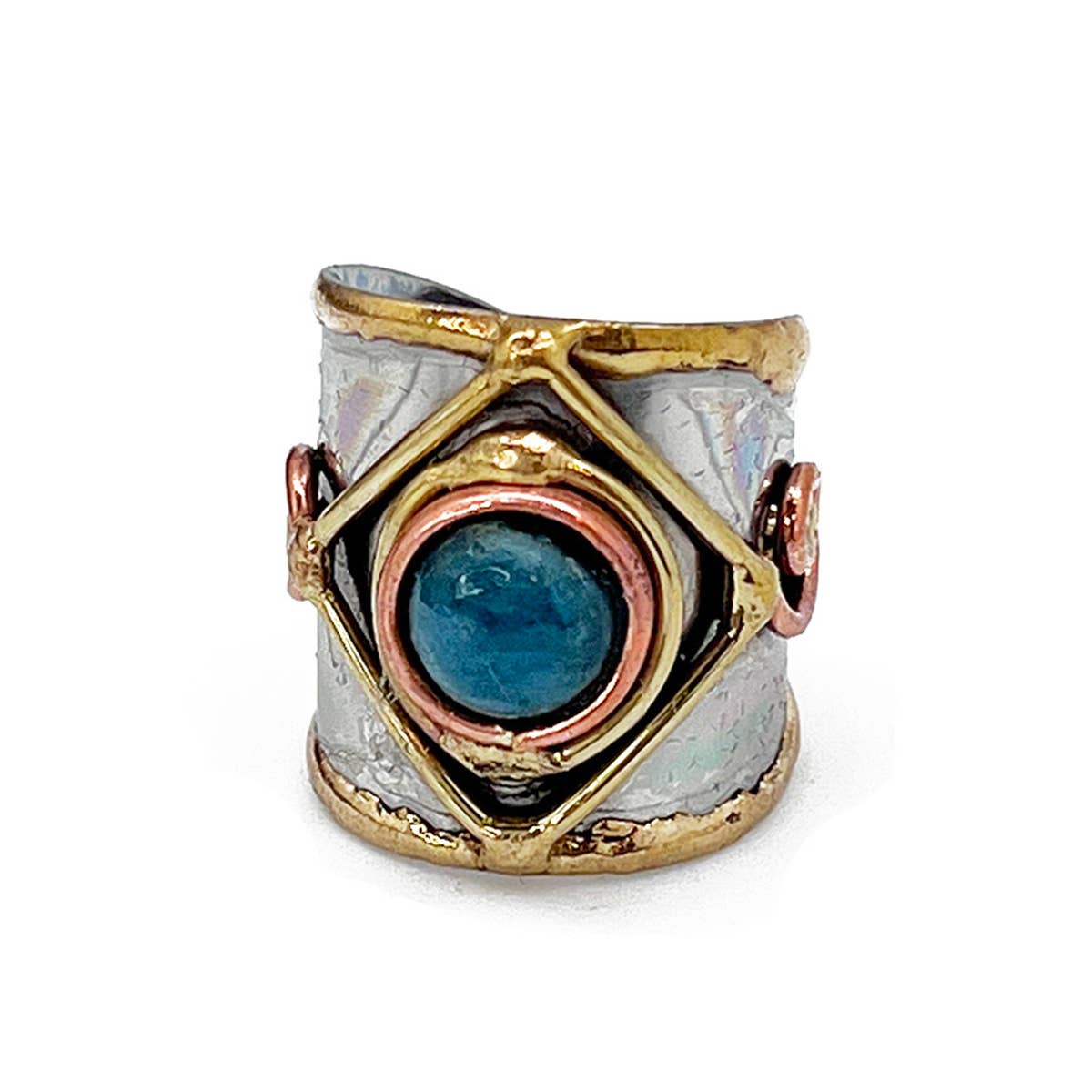 Mixed Metal Cuff Ring with Single Stone - Multiple Styles: Moonstone