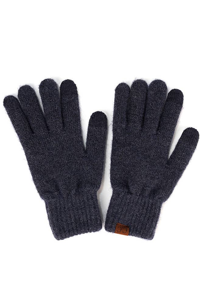 C.C Heather Knit Plain Gloves: Charcoal