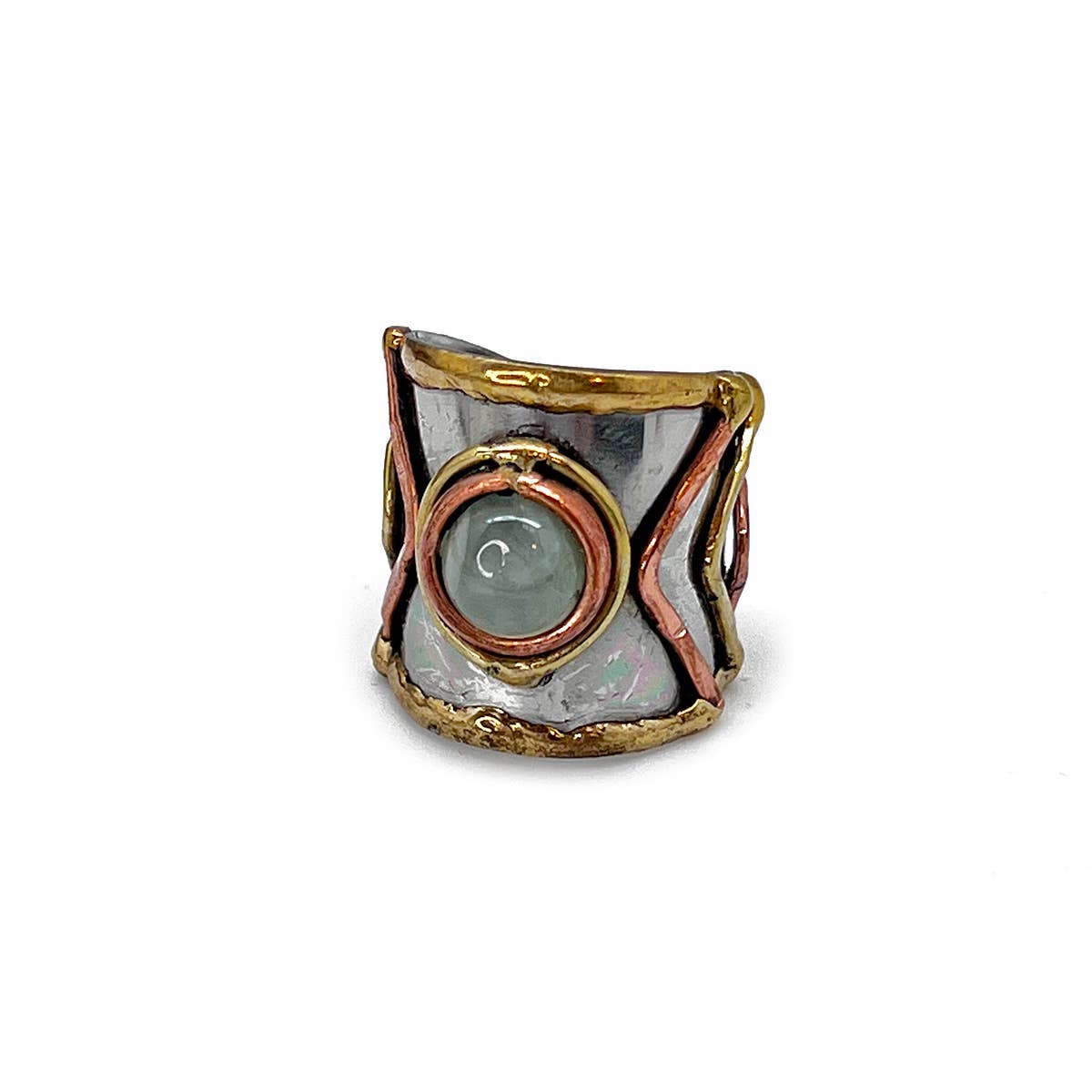 Mixed Metal Cuff Ring with Single Stone - Multiple Styles: Moonstone