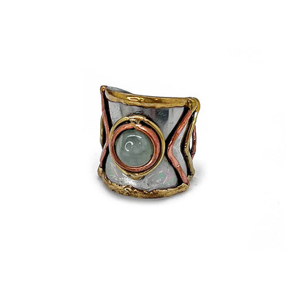 Mixed Metal Cuff Ring with Single Stone - Multiple Styles: Moonstone