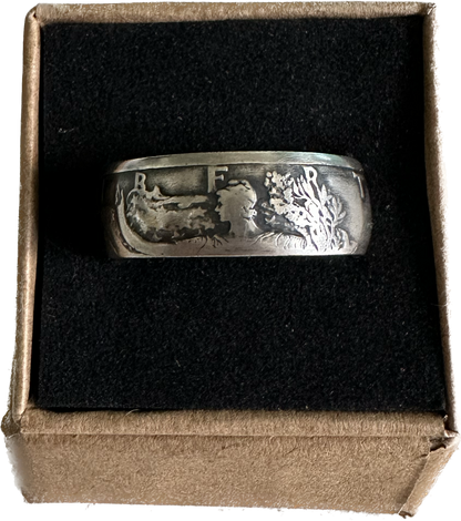 Walking Liberty Silver Half Dollar Coin Ring: 12 / Patina