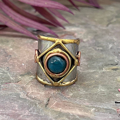 Mixed Metal Cuff Ring with Single Stone - Multiple Styles: Moonstone