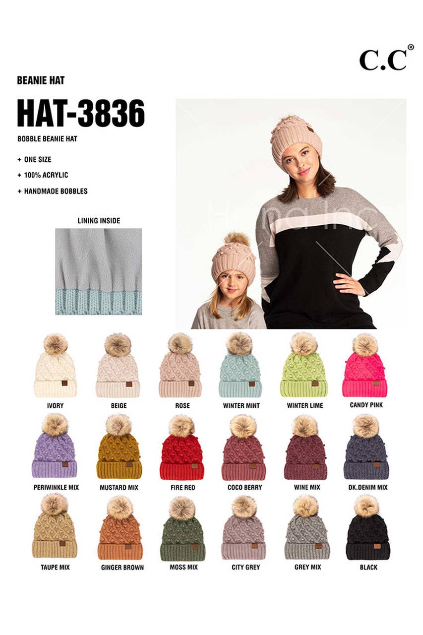 C.C Bobble Beanie Hat: City Gray