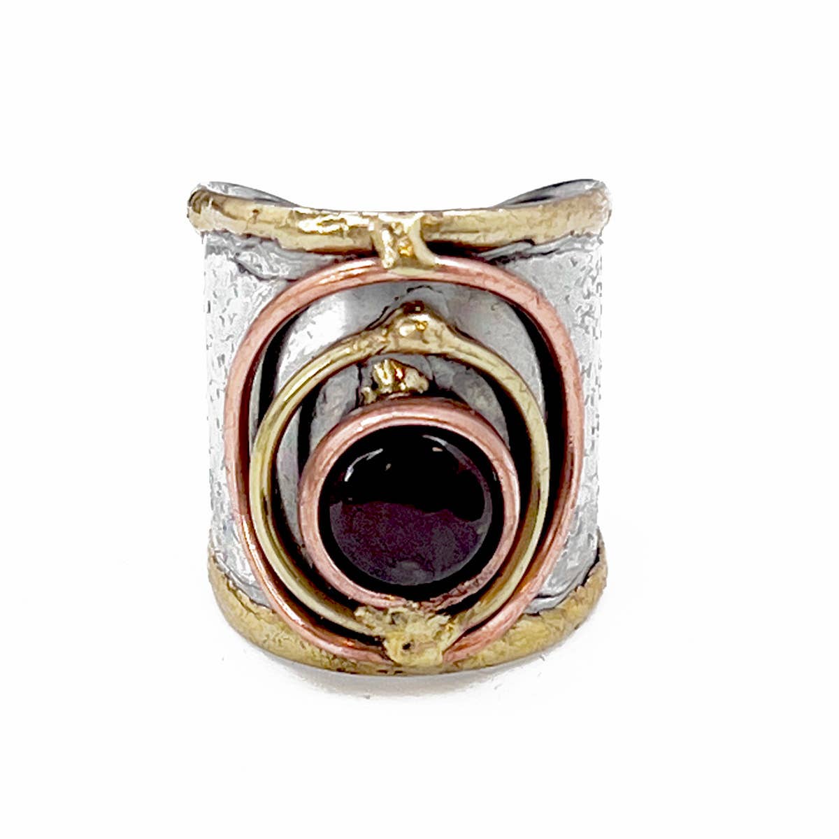 Mixed Metal Cuff Ring with Single Stone - Multiple Styles: Moonstone