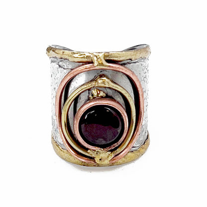 Mixed Metal Cuff Ring with Single Stone - Multiple Styles: Moonstone