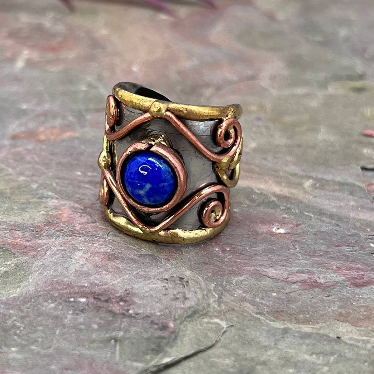 Mixed Metal Cuff Ring with Single Stone - Multiple Styles: Moonstone