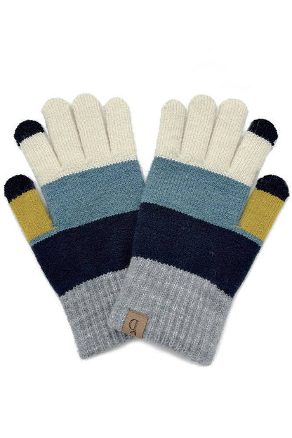 yellow tip glove Color Block Knit Touch Gloves: Neon Yellow striped glove