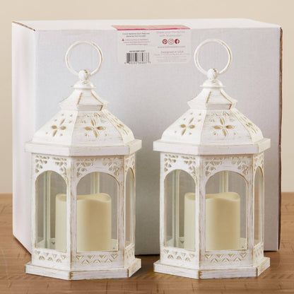 LED White Hexagon Distressed Lantern