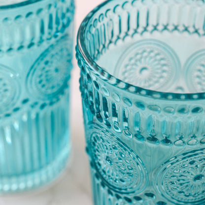 13 oz. Vintage Textured Aqua Blue Drinking Glasses (Set of 6