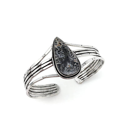 Kashi Semiprecious Stone Cuff - Black Fossil Coral