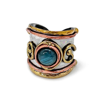 Mixed Metal Cuff Ring with Single Stone - Multiple Styles: Moonstone