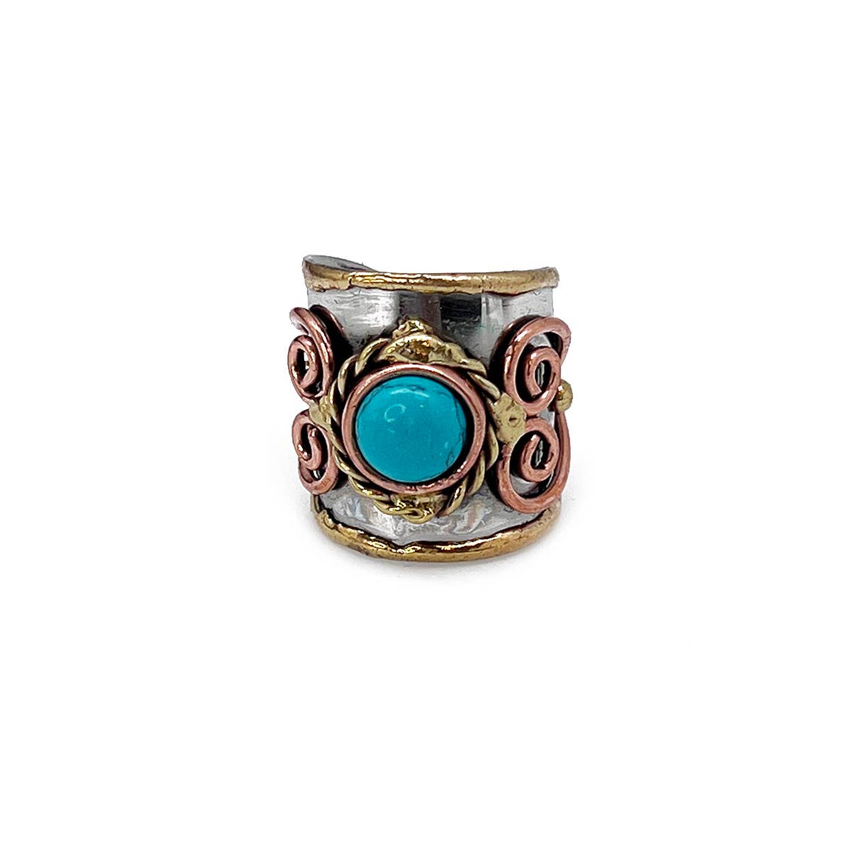 Mixed Metal Cuff Ring with Single Stone - Multiple Styles: Moonstone