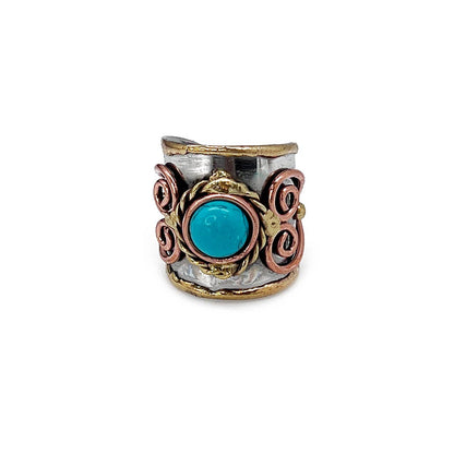 Mixed Metal Cuff Ring with Single Stone - Multiple Styles: Moonstone