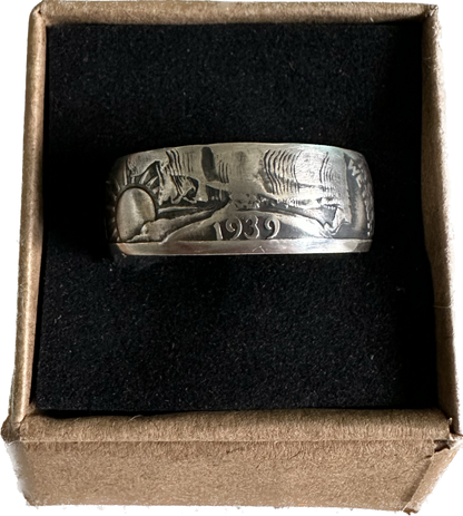 Walking Liberty Silver Half Dollar Coin Ring: 12 / Patina