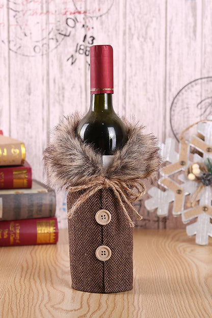 Christmas Burlap Bow Wine Cover Home Decor ACC773: On size / Gray