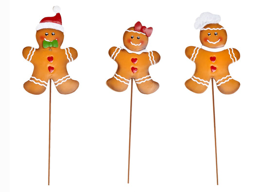 14" Metal Christmas Gingerbread Man On Stake