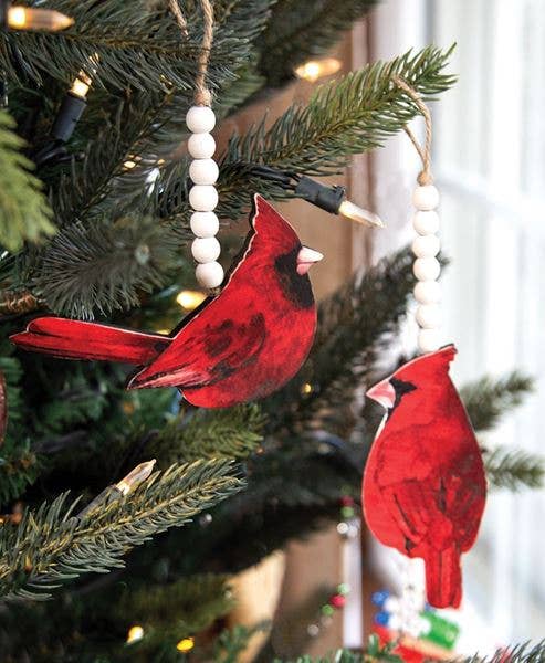 Wooden Beaded Cardinal Christmas Ornament, 2 Assorted