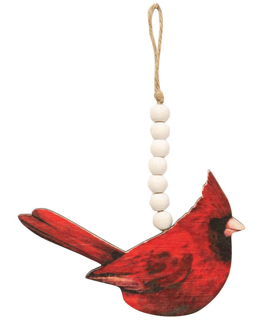 Wooden Beaded Cardinal Christmas Ornament, 2 Assorted