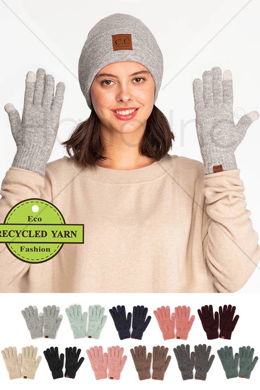 C.C Heather Knit Plain Gloves: Cacao
