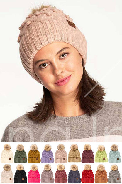 C.C Bobble Beanie Hat: Wine
